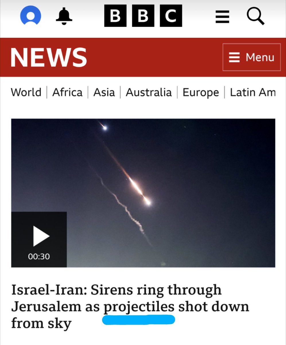 Whatever is going on right now , surely the BBC can do better than call missiles aimed at Israel as PROJECTILES & OBJECTS What does the BBC call them if they're fired from the other direction? 🤔