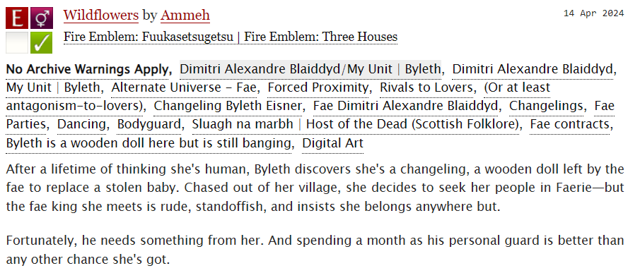 ammeh7's tweet photo. My @Dimileth_WWDITM fic!

Changeling Byleth's best shot at a home is convincing a surly fae king she belongs in Faerie. 

Dimitri's best shot at keeping his father's crown is dragging a pushy changeling along for a month.

(Surely they won't fall in love.)

Dimileth | 20k | 🔗⤵️ https://t.co/eF6XliWPxI