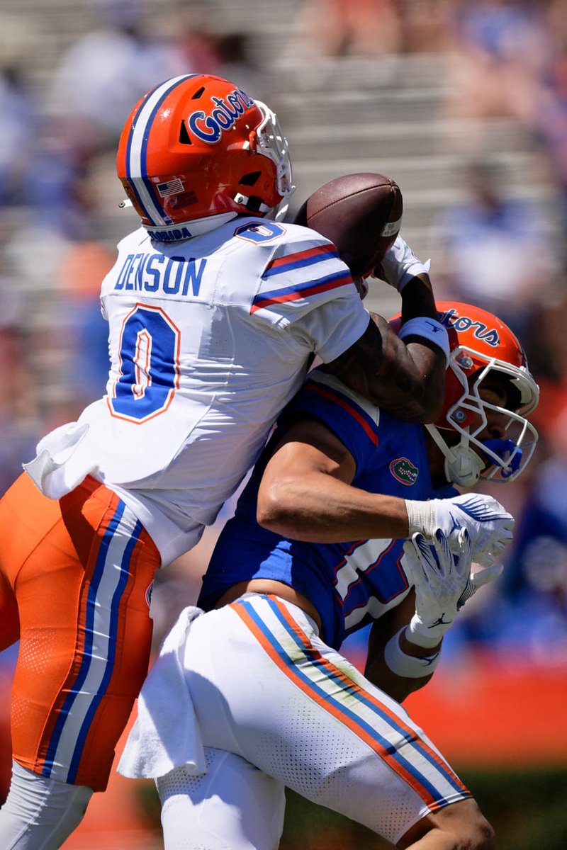 marcinko_nick's tweet image. Sharif Denson's INT over Chimere Dike in Florida's Orange and Blue game
