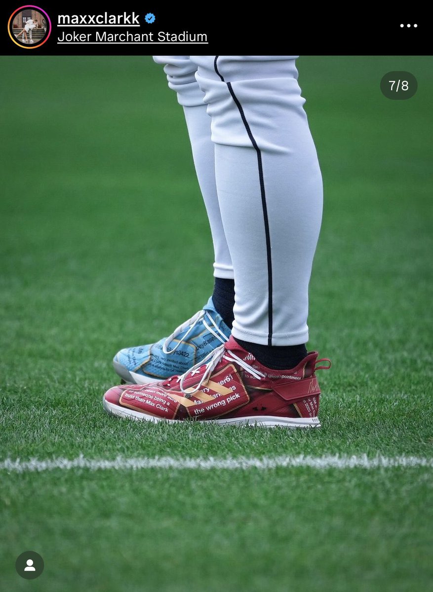 DaniWex's tweet image. Max Clark, Tigers prospect and 3rd overall pick in 2023, rocking cleats with what looks like receipts of doubters.