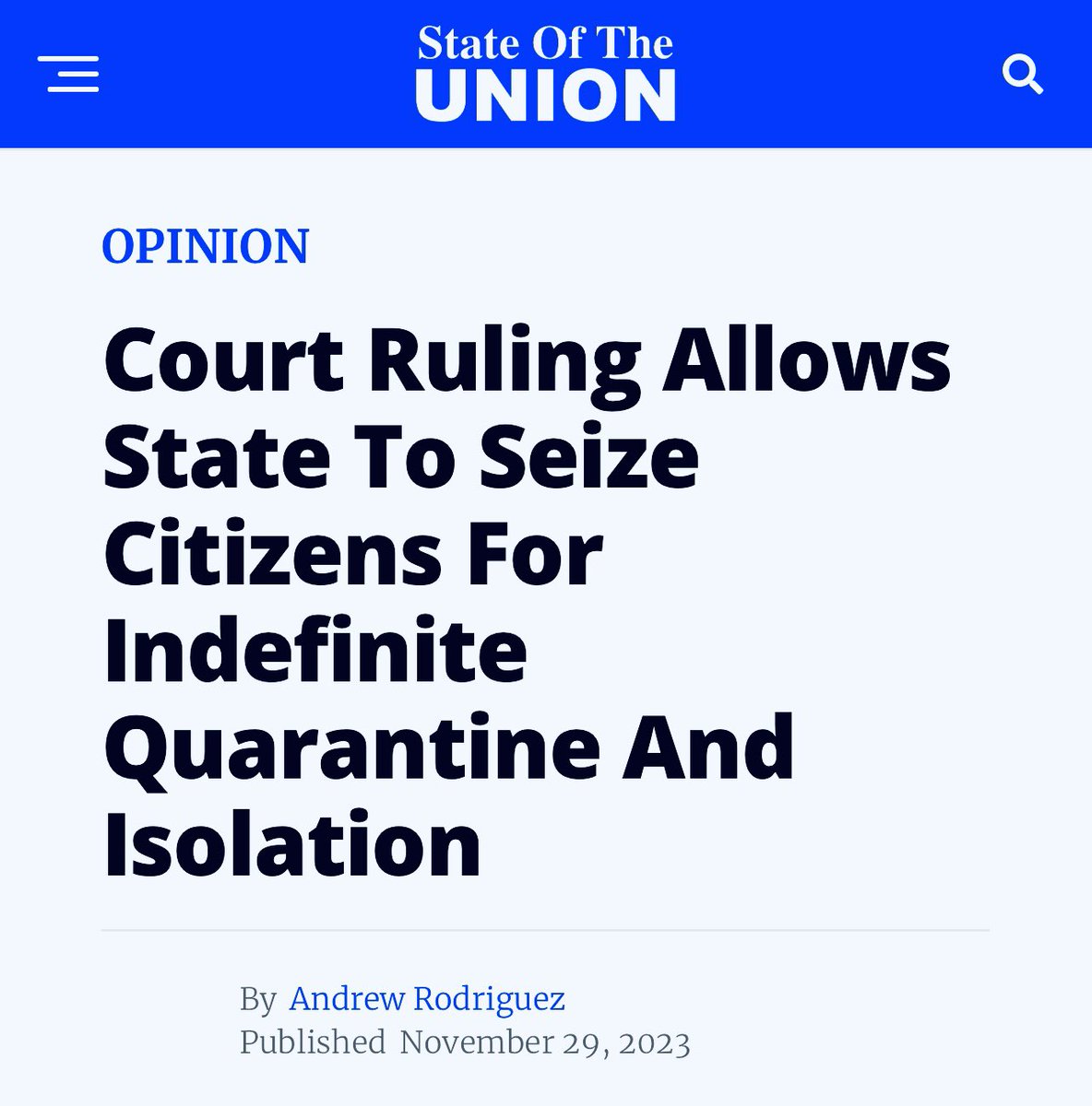 When conspiracies come true: 

Rule 2.13: “Isolation and Quarantine Procedures” will give the state of New York the ability to come in your home and take you away to quarantine without any notice and for any virus or infection they deem necessary.  

You won’t have any option to…