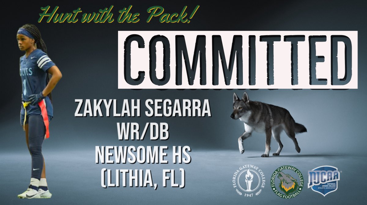 Big Sunday for the Wolves as dynamic athlete @ZakylahSegarra from Newsome HS in Tampa, FL. has committed to the Wolves! Another BIG addition to this year’s class! Welcome, Zakylah! #HUNT @FlagNewsome FGC Flag Football sponsored by 1075 Fitness and Nutrition