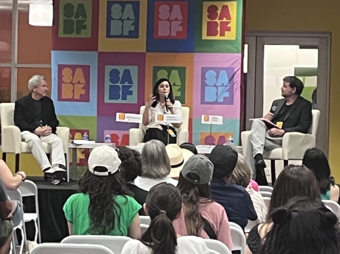 Such a delight to moderate this panel with Ben Fountain and Cristina Henríquez at the @SABookFestival yesterday. Two of my favorite writers and also just lovely people.