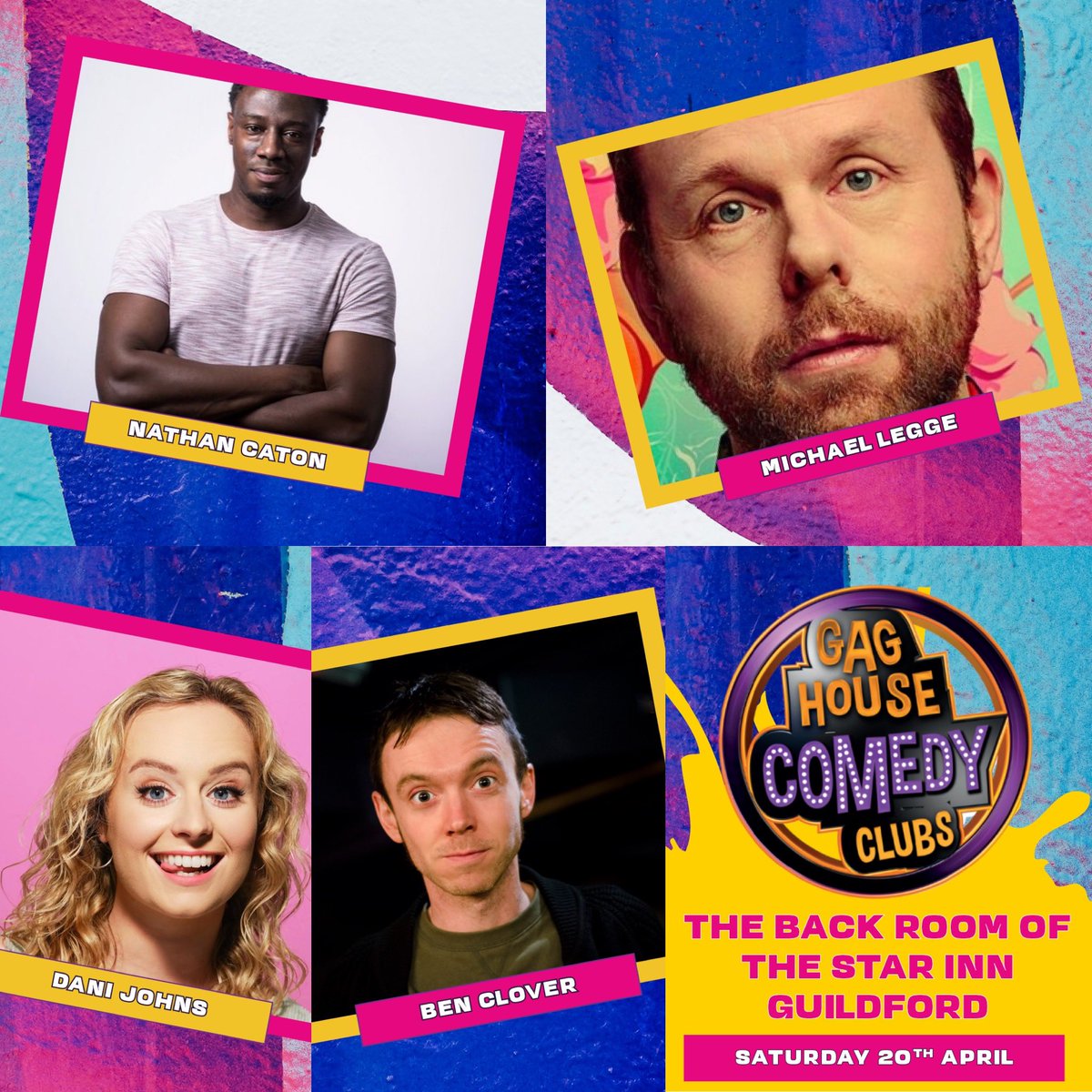 Guildford peeps and comedy lovers. 
The Back Room of The Star Inn. 
Saturday 20 April. 
#guildfordcomedy #gaghousecomedy #gaghousecomedyclubs #guildfordevents #guildfordfringe