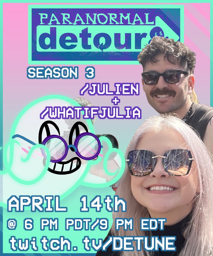 xdetune's tweet photo. TONIGHT. 6pm PST. 

IRL PARANORMAL STREAM WITH JULIEN AND WHATIFJULIA

GHOSTS IMMINENT. 

You won’t wanna miss this 👻👀 https://t.co/ONfYJ5WmEH
