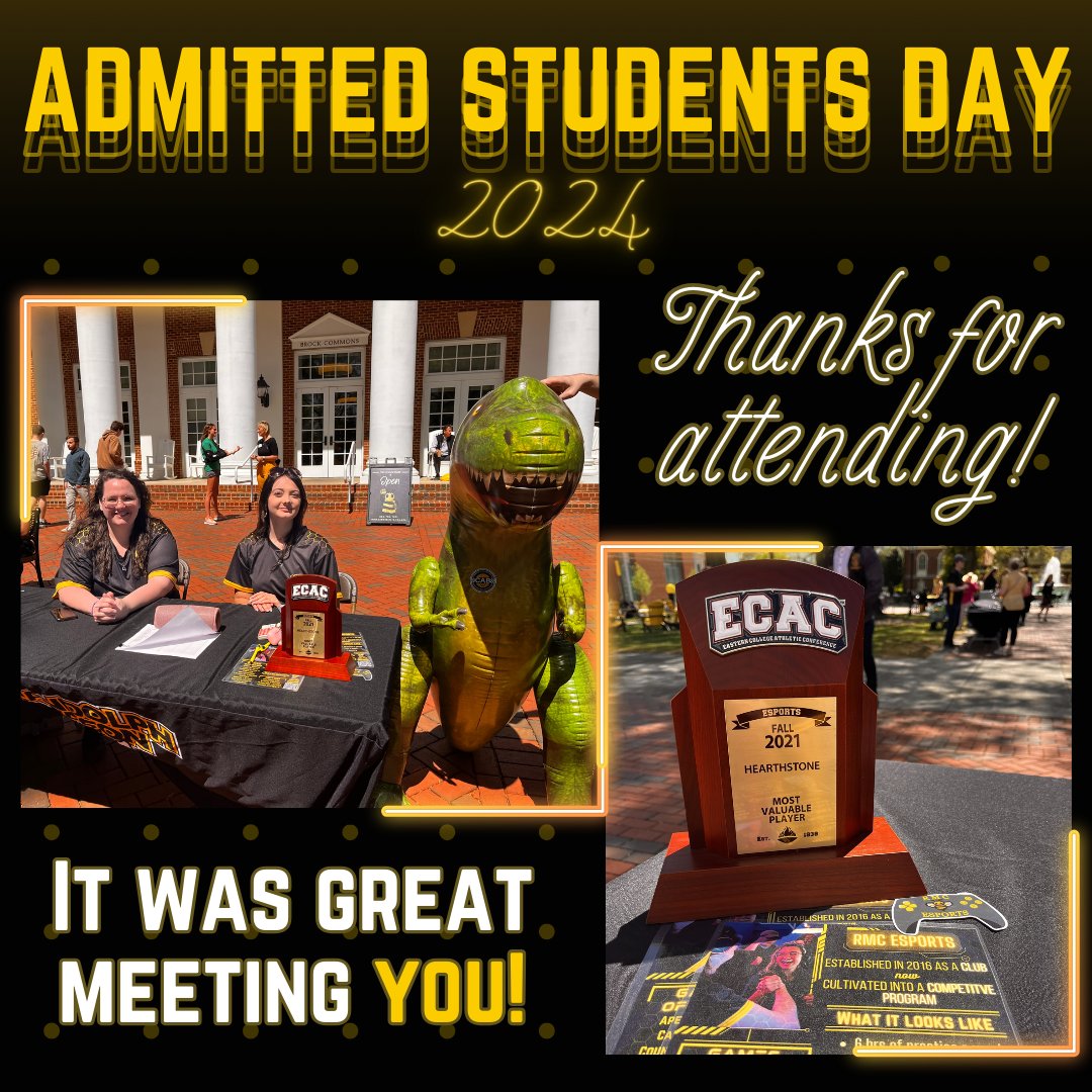 Class of '28 it was so great meeting you! We hope to see you in our arena next year.

#RMCEsports #esports #rmc #collegiateesports #videogames #gaming #apexlegends #cod #cs2 #fortnite #hearthstone #leagueoflegends #madden #r6s #rocketleague #ssbu #valorant