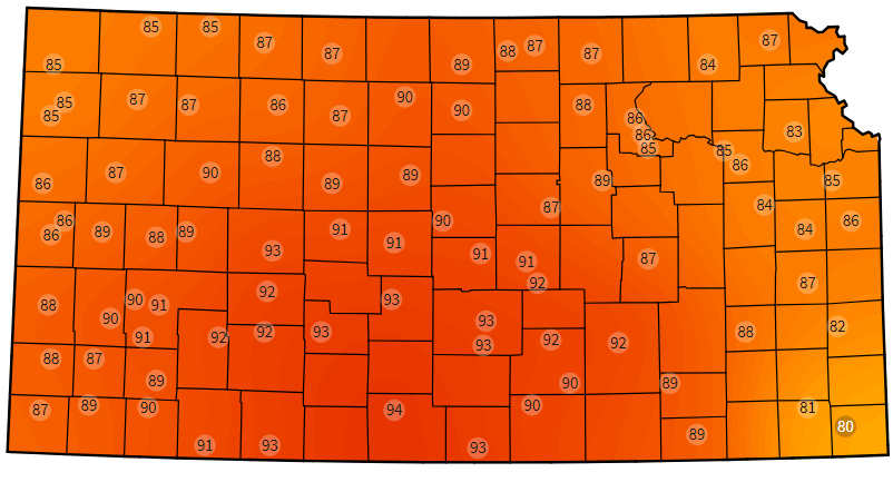 It's a hot one out there across the central part of the state with temperatures in the 90s. 🥵 #kswx