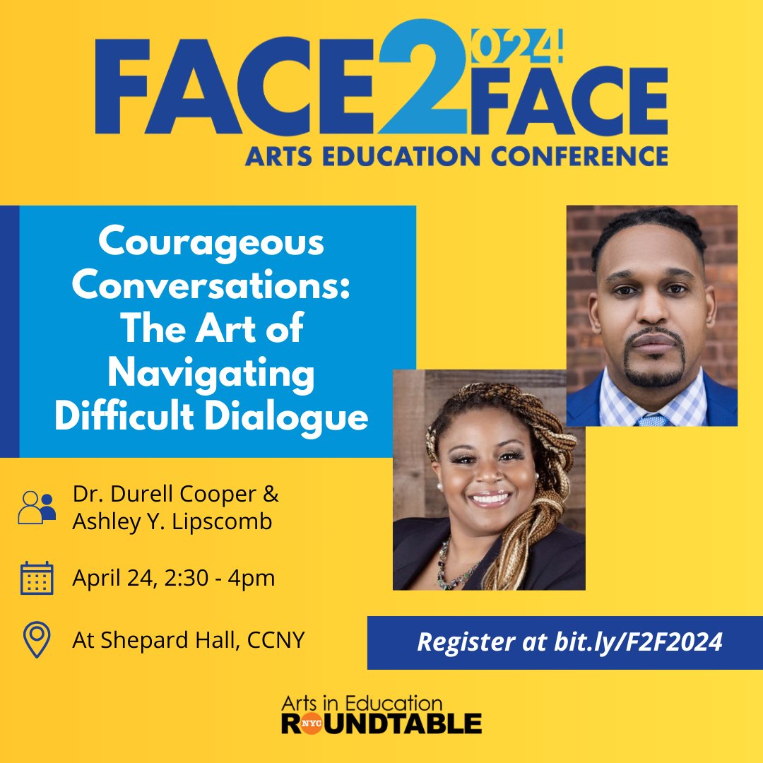 Learn strategies to foster open communication, resolve conflicts, and promote inclusivity within arts organizations from Dr. Durell Cooper and Ashley Lipscomb! Learn more about this and all our Face to Face offerings at bit.ly/F2F2024.