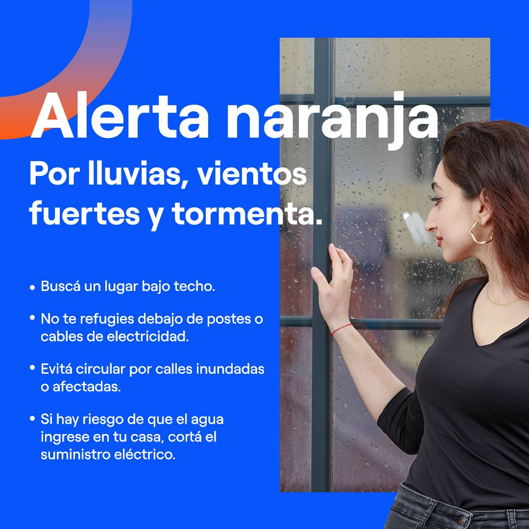 ALERTA METEOROLOGICA‼️⛈️ El @SMN_Argentina elevó a naranja el alerta por tormentas en nuestra zona de concesión. Te recordamos nuestros canales de atención: 👉🏻Whatsapp: 1161876995 👉🏻Mensaje privado de Facebook 👉🏻Emergencias: 0800-333-3787