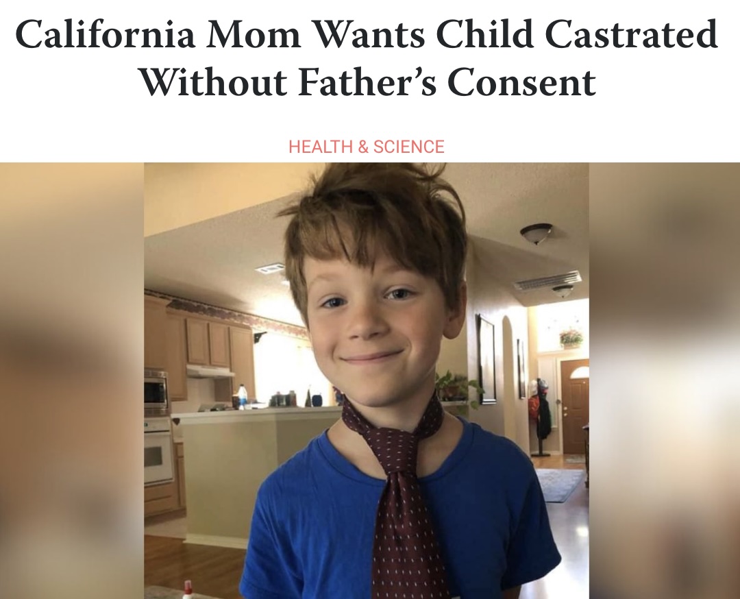 EQUITY: Should white liberal women be allowed to castrate their sons without the permission of the child's father? Should anyone be allowed to castrate children under any circumstances?