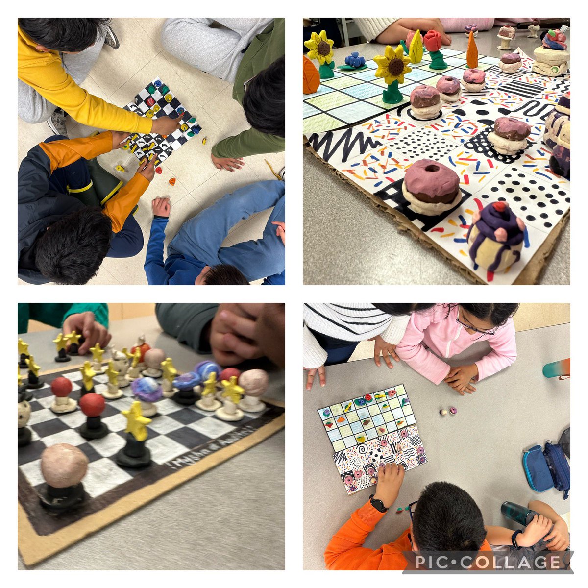 MsJenMachado's tweet photo. Ms. Lowrey’s Grade 5s invited our class to play chess using their personalized chess sets made out of modelling clay. So much fun! https://t.co/fjXs7Jpiyp
