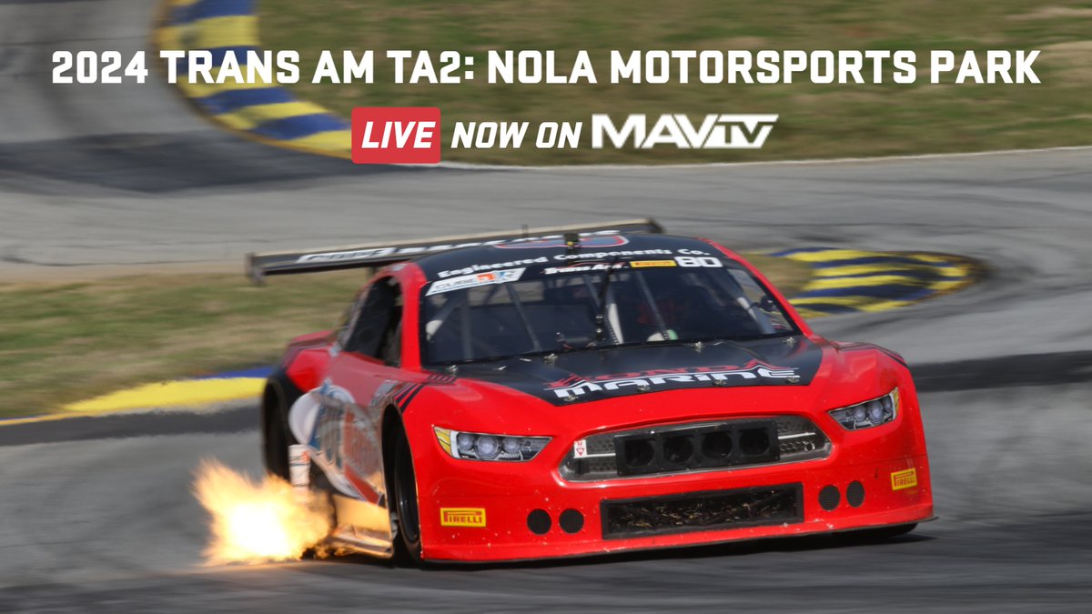 Trans Am TA2 is live now at Nola Motorsports Park! LIVE Now 🏁Watch #MAVTV - Link in bio @GoTransAm #TransAm #TA2 #NolaMotorsportsPark #ThomasAnnunziata #TylerGonzalez #ThomasMerrill #RafaMatos #Motorsports