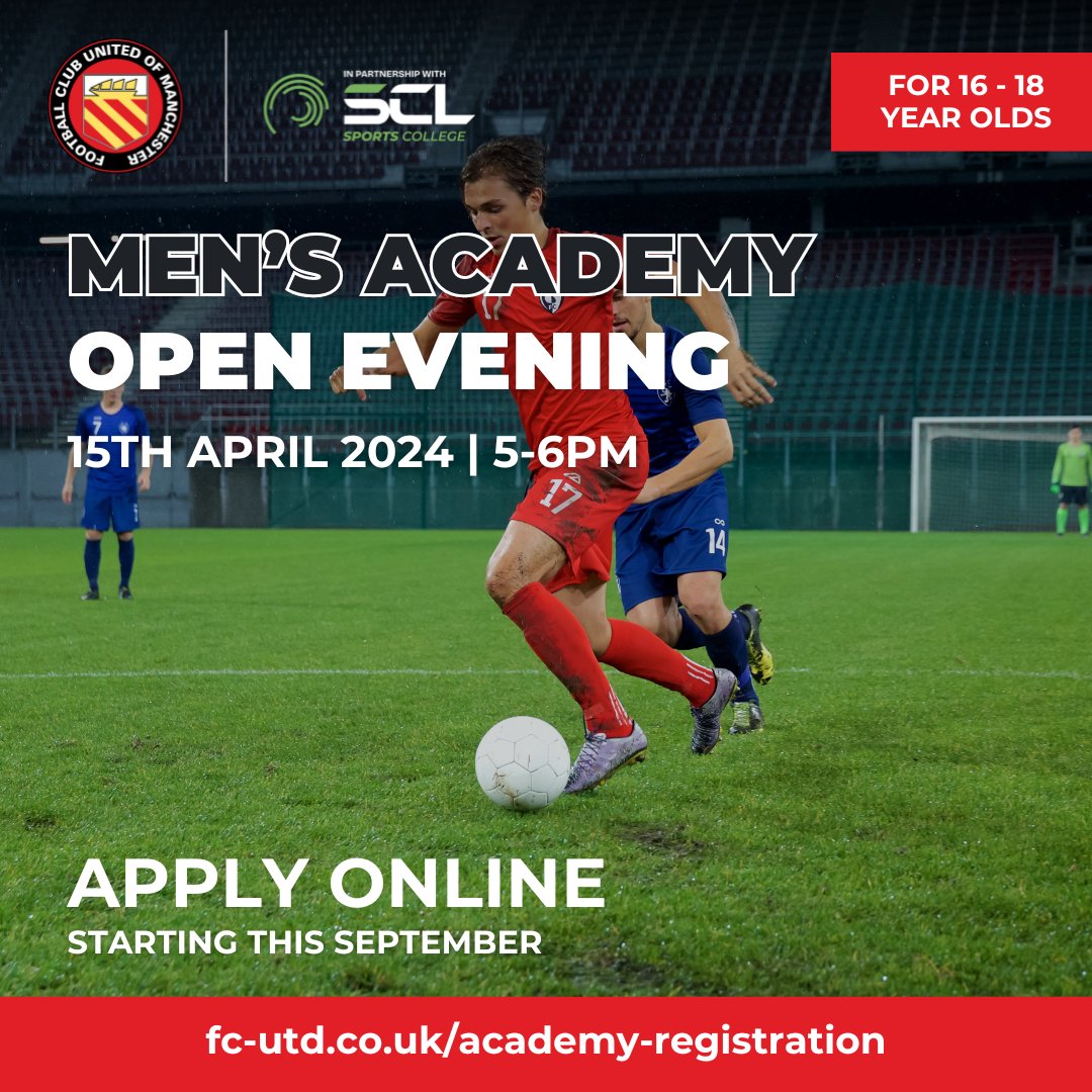 Our next Academy open evenings will take place on Monday 15th & Monday 22nd April, 5pm. Come along to find out more from our experienced education tutors and UEFA A Licence coaches. Register your interest⬇️ fc-utd.co.uk/academy-regist…