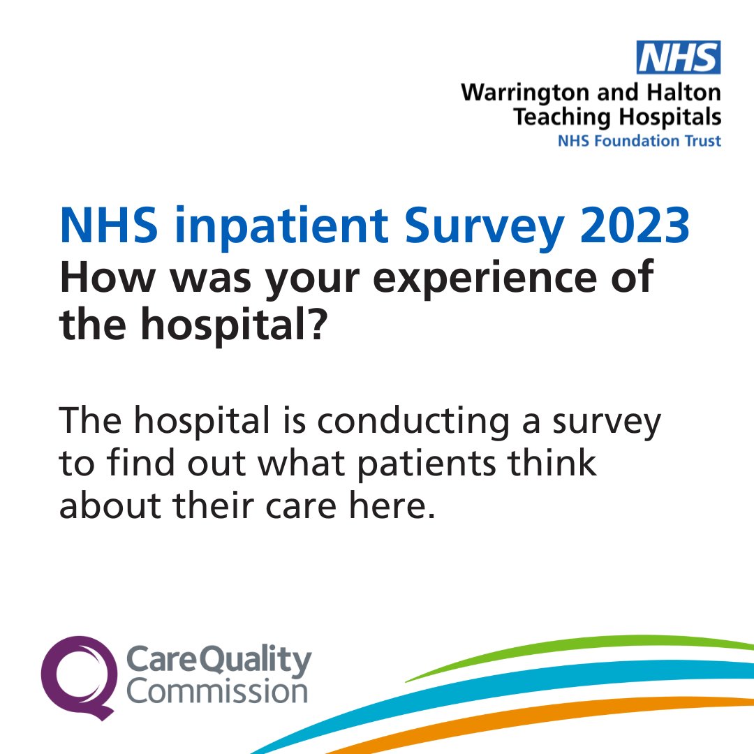 We're conducting a survey to find out what patients think about their care here. If selected to take part, you'll receive a questionnaire in the post & text reminders. If you don't want to take part/have any questions please contact whh.patient.experience@nhs.net or 01925 662674