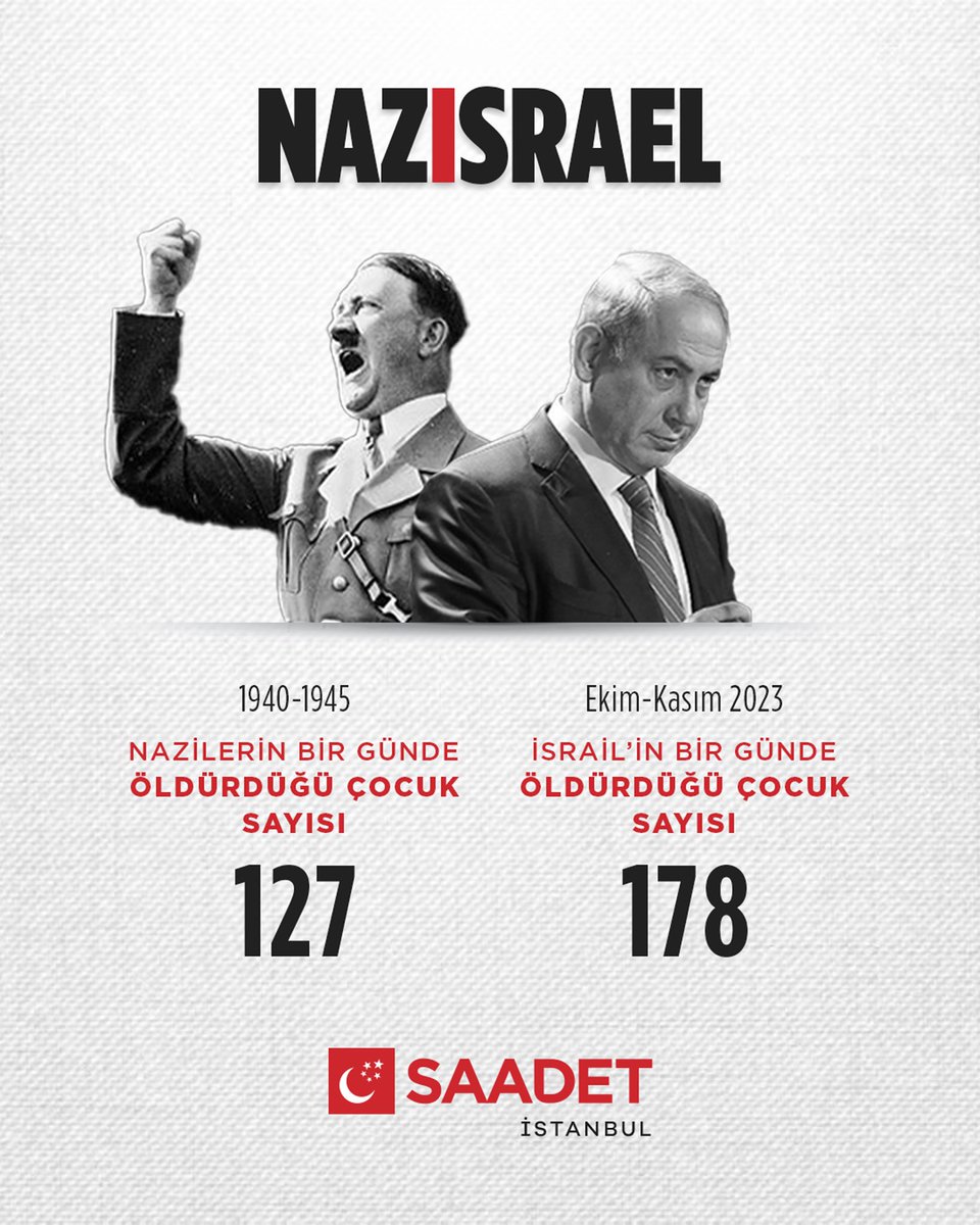 Soykırımcı katiller, her yüzyılda form değiştirse de aynıdır. 

Netanyahu, Hitler; 
Nazi Almanya’sı ise katil İsrail’dir. 

Yok birbirinden farkları. NAZISRAEL!