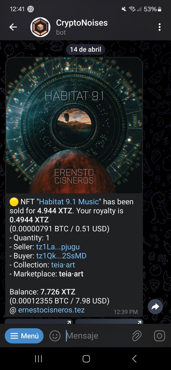 🧵.1
Gracias al dueño de la wallet de #tezos tz1QkS25PDVpDzHcTMXs71rCXe4Env92SsMD por comprar este NFT 🙏