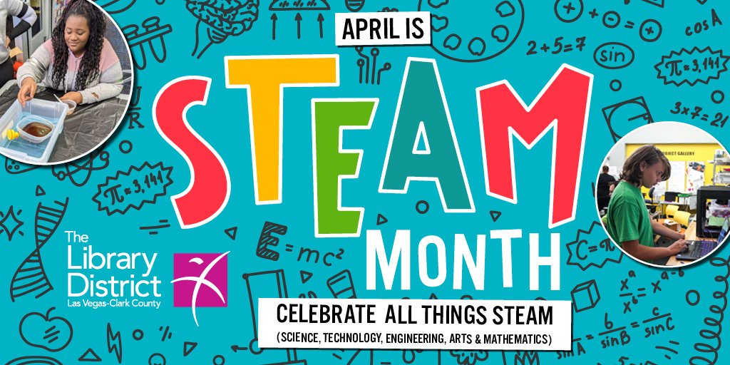 Explore #STEAMMonth @ the Library District! Throughout the month of April, celebrate all things #STEAM (Science, Technology, Engineering, Arts, & Mathematics) with our FREE events & programs, plus online learning resources for all ages 😎. thelibrarydistrict.org/steam #FreeToBe