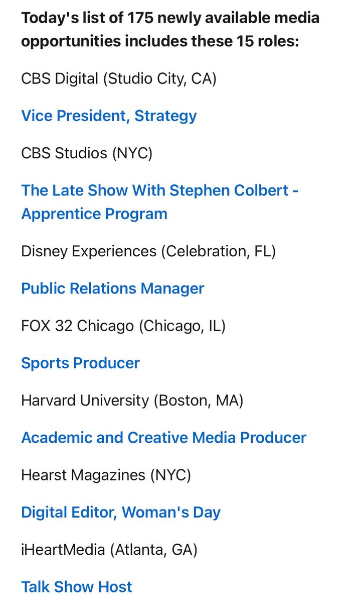 THEY ARE HIRING! We’ve manually compiled this list of the nation’s latest available media jobs including: Apprentice @colbertlateshow Digital Editor @WomansDay PR Manager @Disney Sports Producer @fox32news VP, Digital Strategy @CBS See full details: linkedin.com/pulse/175-newl…