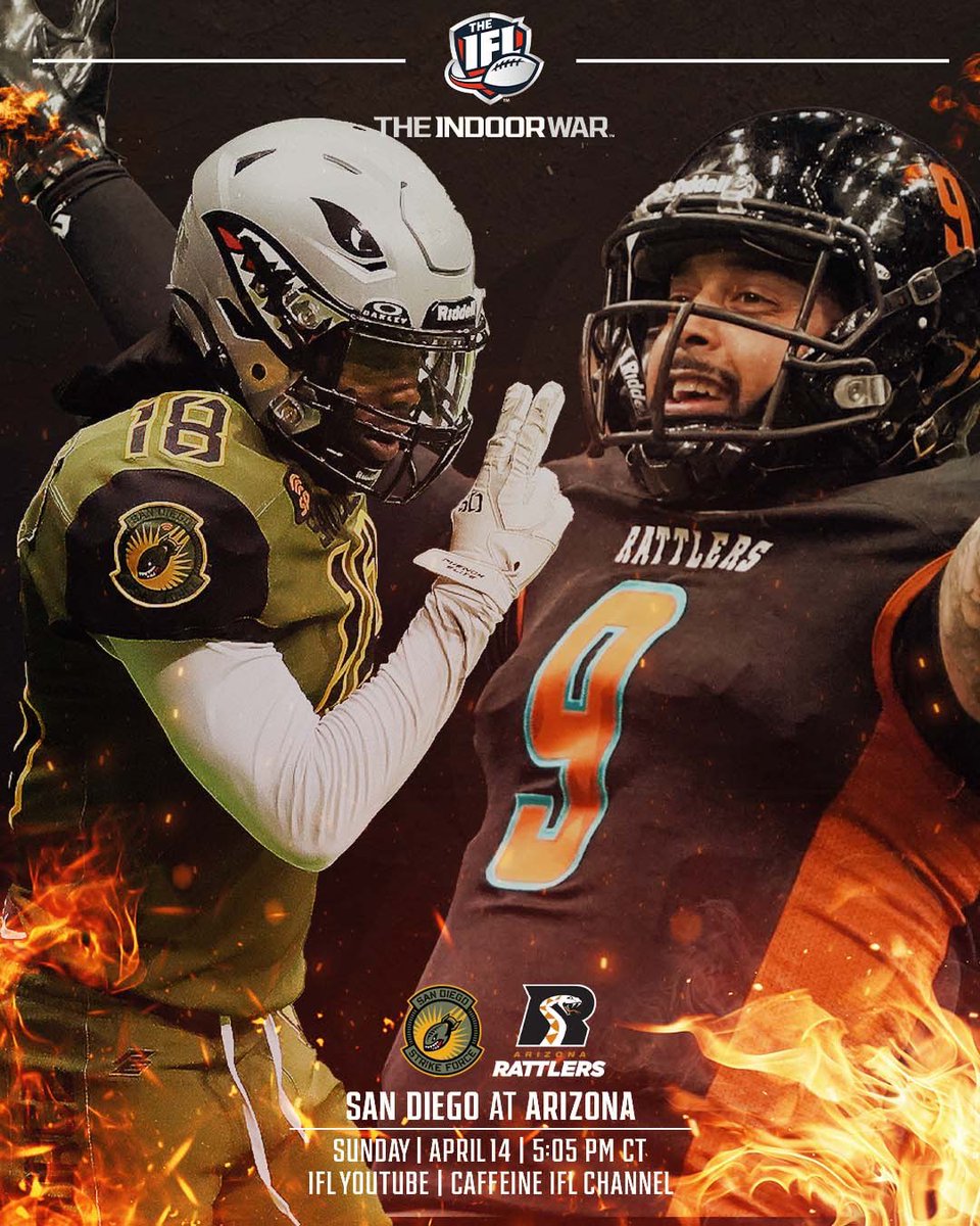 Nate Davis and the @sdstrikeforce return to action, as they take on the @ArizonaRattlers in a Week Five showdown. Can Arizona get back on track, or will the Strike Force remain undefeated? 🕔 5:05 PM CT 🖥️ IFL YouTube Channel & Caffeine IFL Channel 🏈 #TheIndoorWar #FiredUpIFL