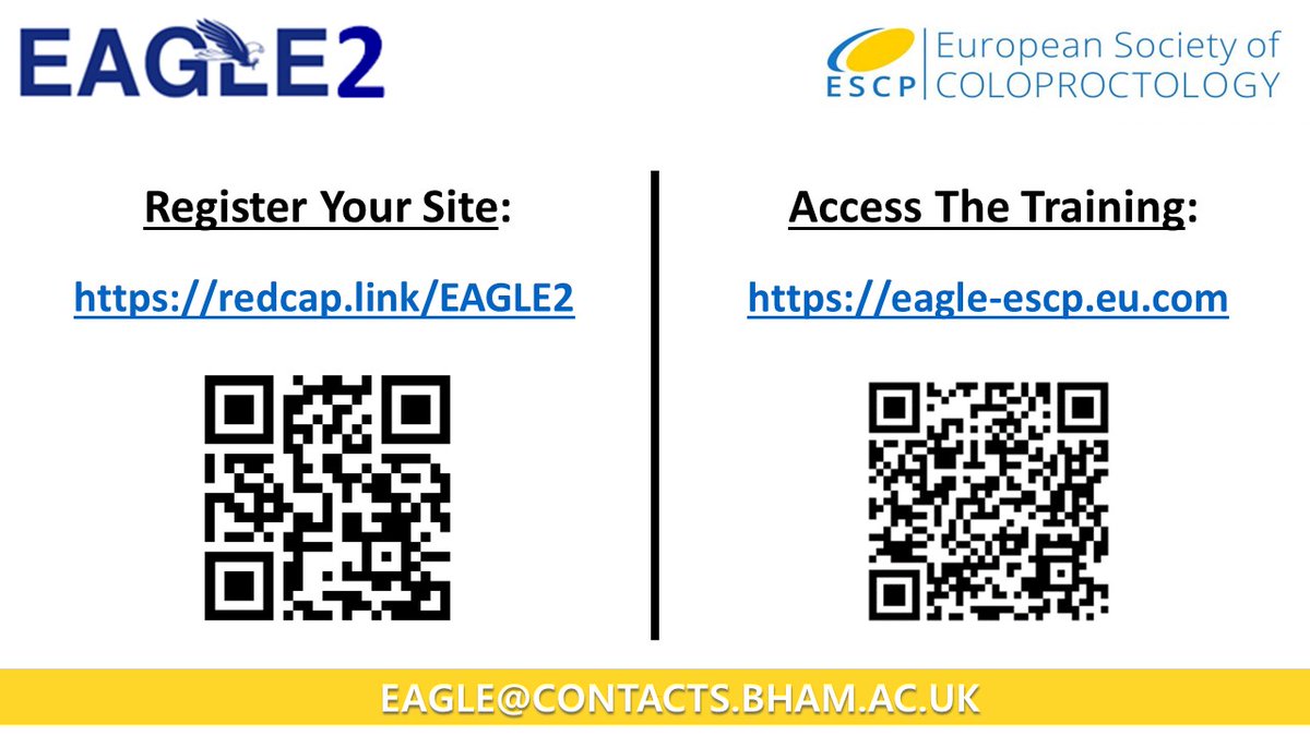 🎯Complete the EAGLE online training and register for the EAGLE 2 study ➡️ redcap.link/EAGLE2 ❓️Real-world data, patients undergoing right sided bowel anastomosis ✅️Evidence based practice ✅️Risk stratification ✅️ Anastomotic leak reduction @escp_tweets @EagleEscp