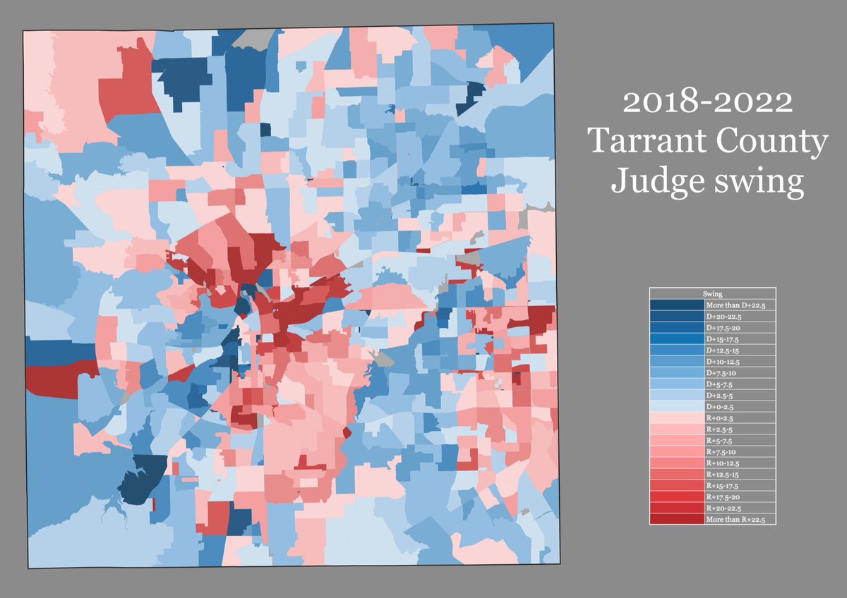 Honestly this was one of the most impressive local election performances that really flew under the radar last year. Flipping Tarrant County Judge would be an extremely huge win for TXDEMS. They came pretty close in 2022 and slightly improved on their 2018 performance.