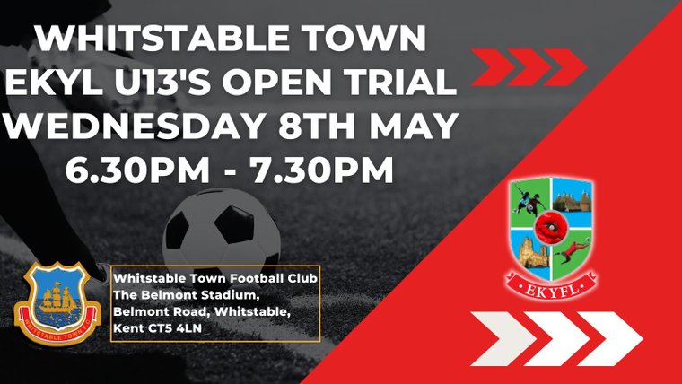 whitstabletown's tweet image. U13's East Kent Youth League Open Trials 
Wednesday 8th May 2024 6:30 - 7:30 pm
The Belmont Stadium | CT5 4LN

#Pitchero #UpTheOysters #OpenTrials
whitstabletownfc.club/news/u13s-east…