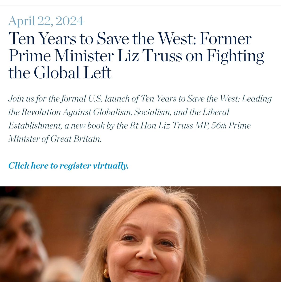 Bad news for UK and US democracy, @SWNCA constituents. @trussliz is going to visit the corrupt and Koch funded lobby group again, @Heritage - who have written an authoritarian plan for the next Republican President.