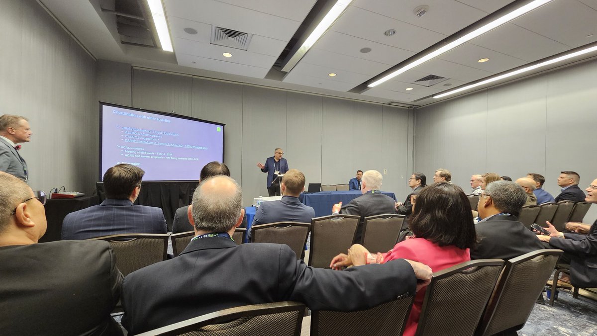 Honored to have @SameerKeoleMD, @ASTRO_org president-elect, speak at a packed @ACRCARROS1986 caucus on #radonc policy issues hosted by #CARROS president Dr. Alan Hartford at #ACR2024