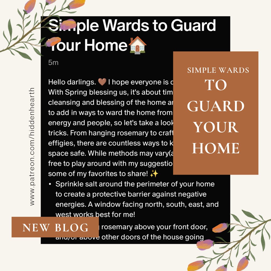 thehiddenhearth's tweet photo. Howdy yall☀️Ready to dive into the enchanting world of folk magic? 🌿 Our latest post on Patreon is now available for everyone! Discover the art of Simple Wards to Guard the Home – from salt barriers to crystal grids, we've got all the tricks to keep your space safe and sacred.💫 https://t.co/aw3vtHUVh2