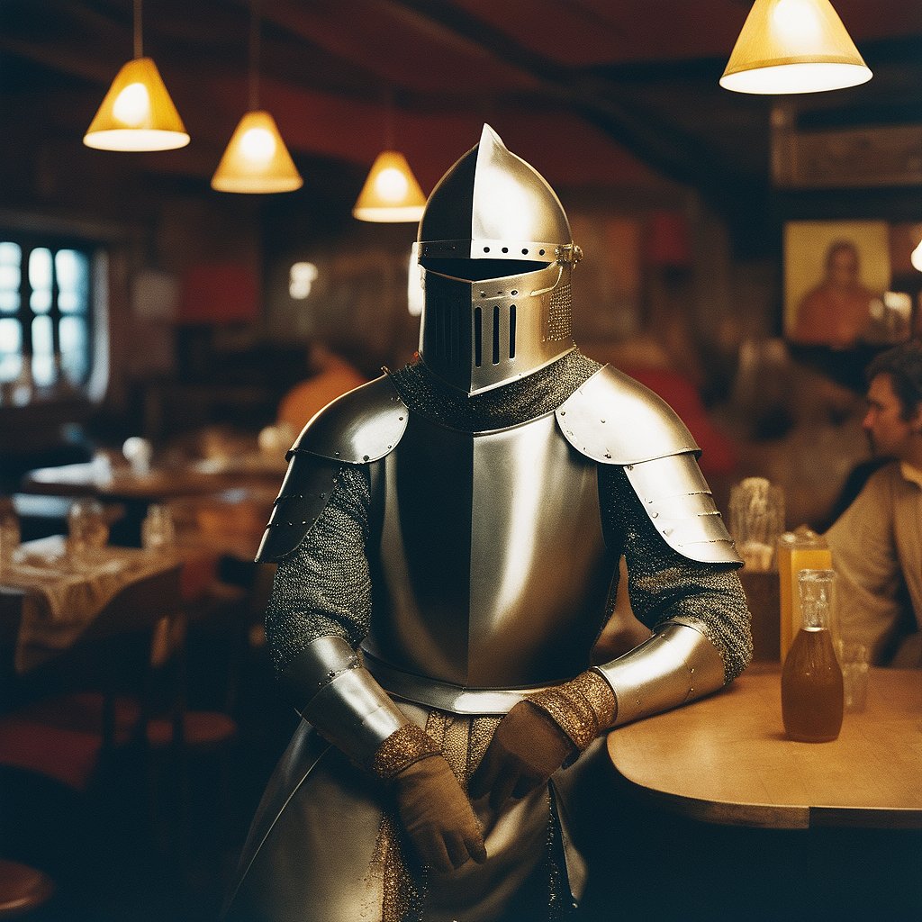 SquareTomarto's tweet photo. A Knight on the Town... 🍻🌃

#KnightOut #aiartcommunity https://t.co/ulAKikdoia