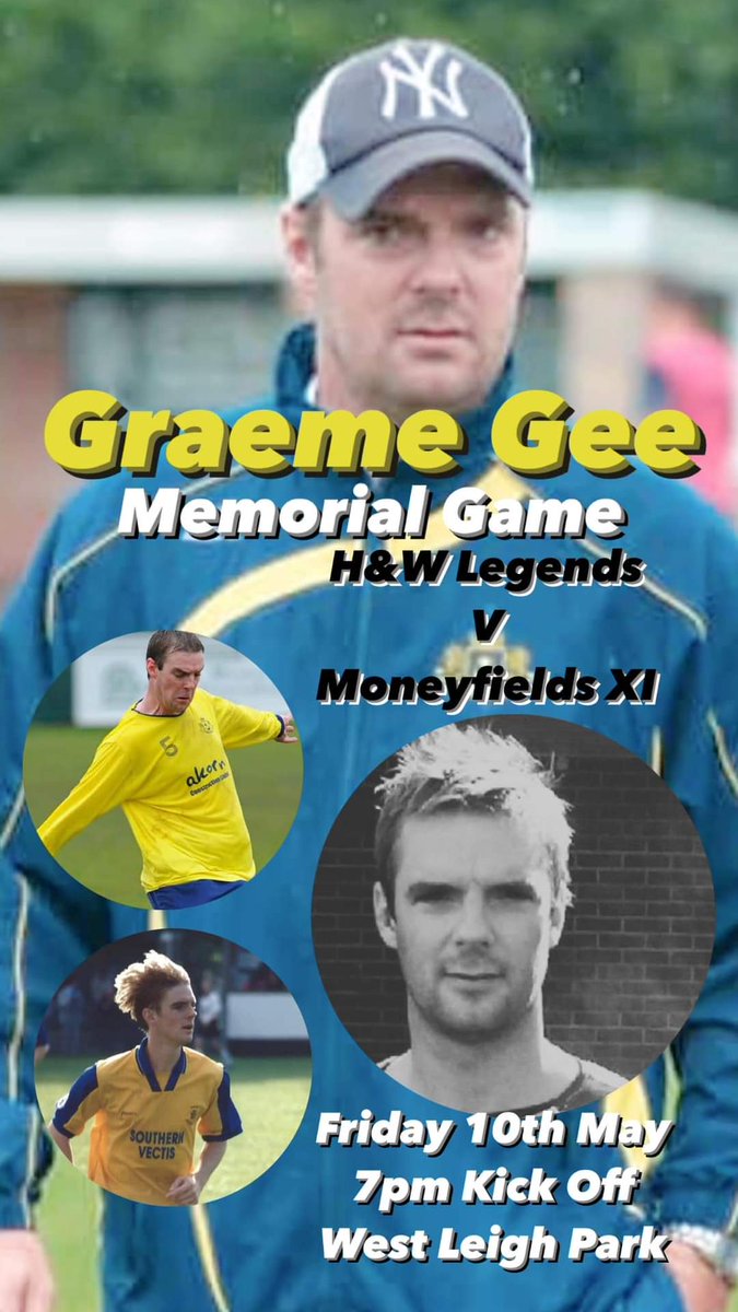 MONEYFIELDSFC's tweet image. In memory of Graeme a Moneyfields Select XI will be playing a memorial game against a Havant &amp;amp; Waterlooville Legends Team on Fri 10 May, Kick-Off 7pm at Westleigh Park. 

It would be great to get your support and help celebrate one of footballs nicest characters. 

#UpTheMoneys