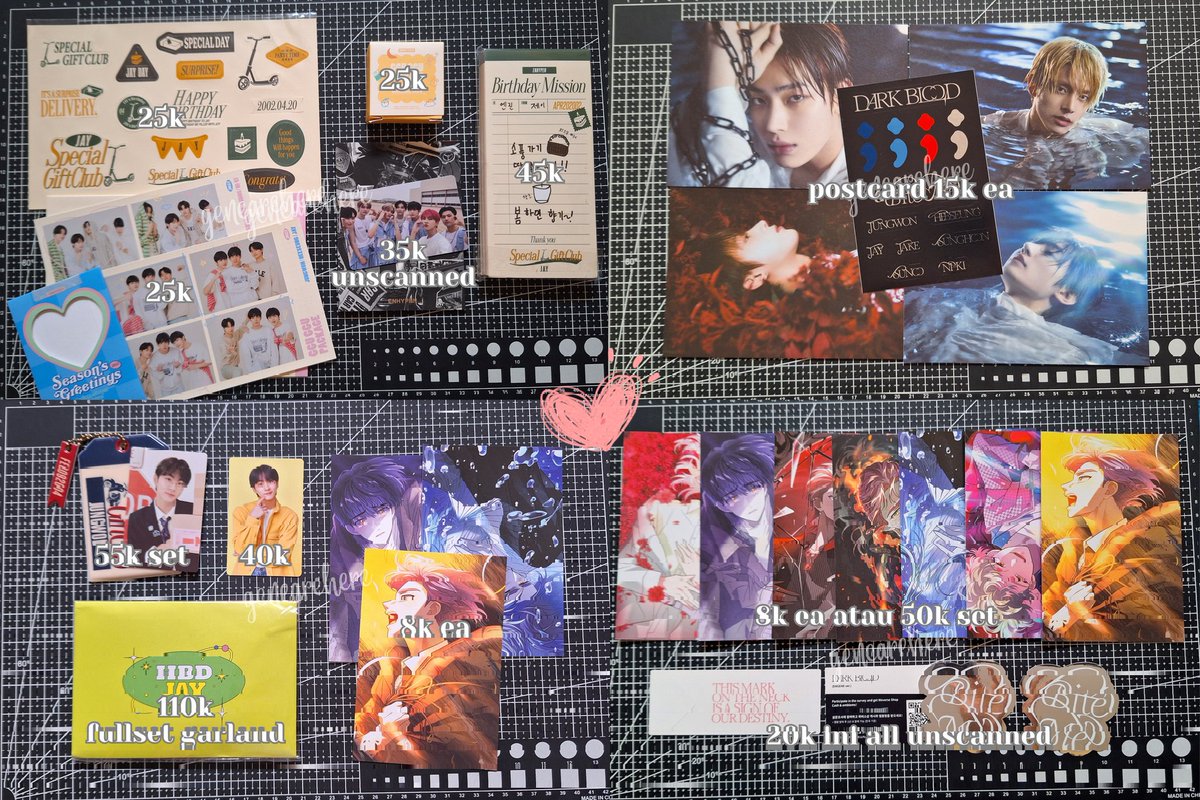 Wts want to sell / lfb

Enhypen jungwon heeseung jay jake sunghoon sunoo ni-ki

📍 Bandung / Banten dom
📦 incl pack, excl adm
✅ keep event

Pc sticker birthday tape memo 4cut ggu mdo postcard cahol garland dark moon heli jaan jino solon shion jakah noa db choker tincase mukor