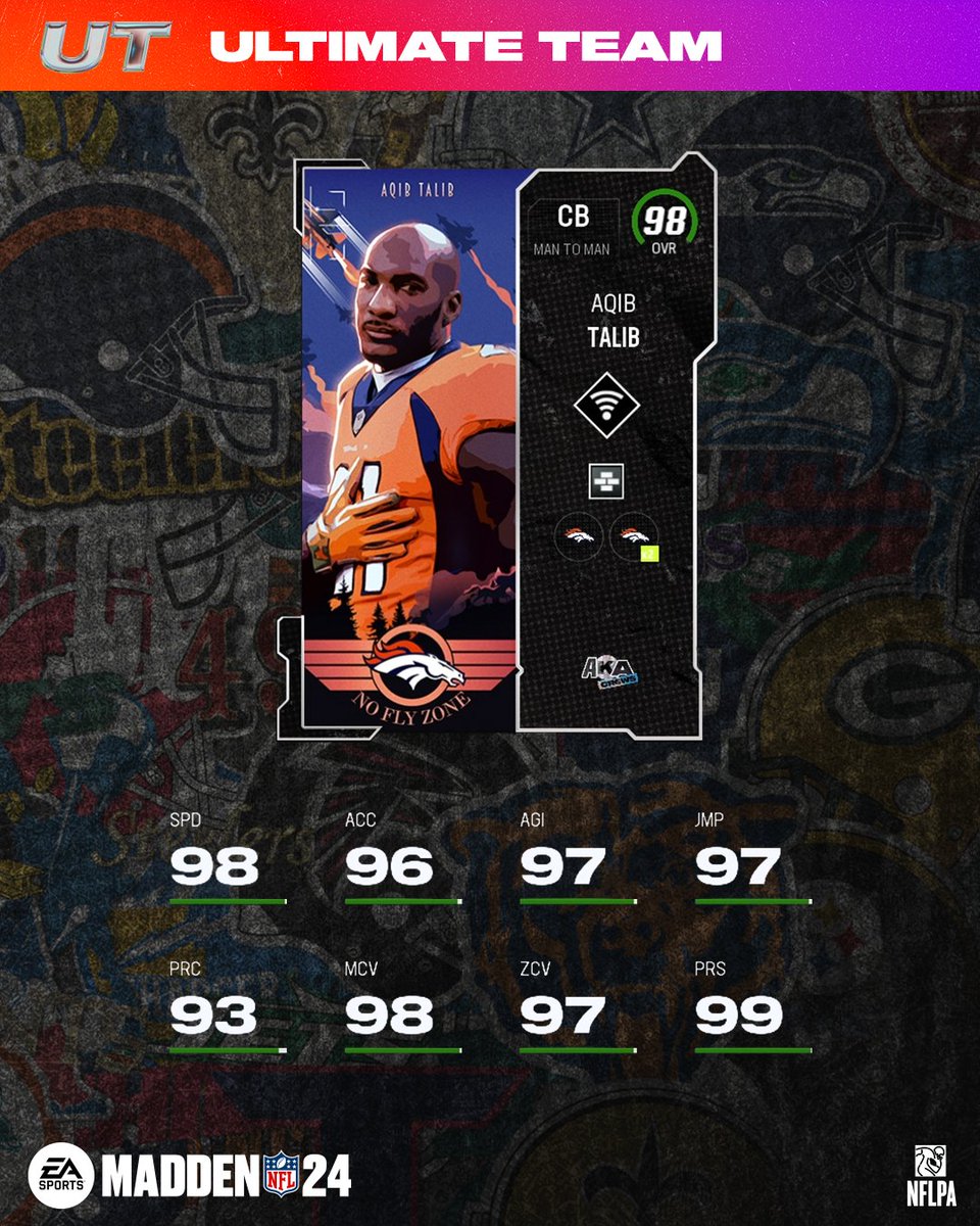 EASPORTS_MUT's tweet photo. No Fly Zone ๐ซ @Broncos
@AqibTalib21 & @ChrisHarrisJr drop tomorrow #Madden24 https://t.co/jzRvgnJxyt