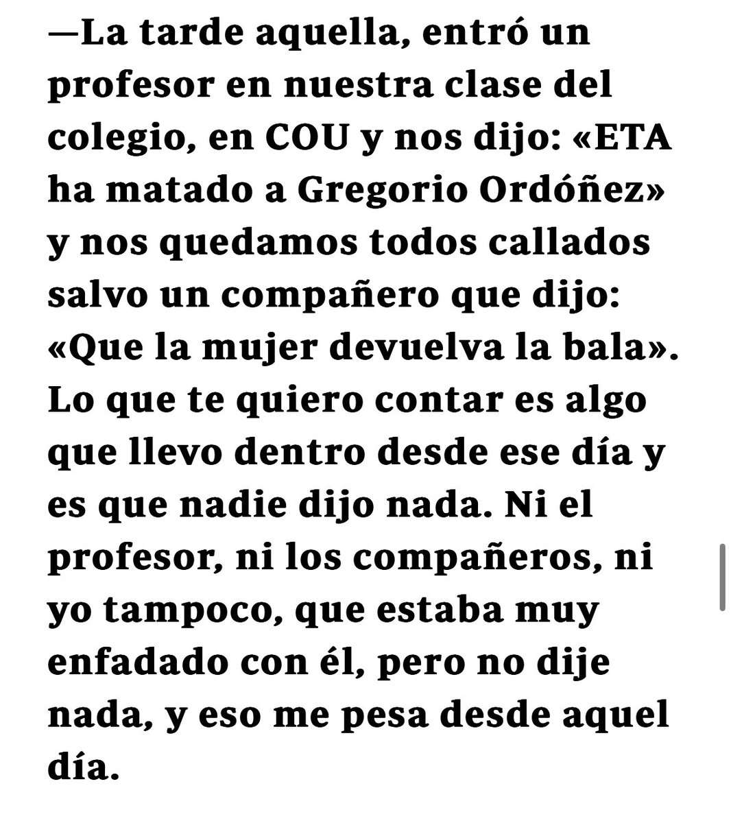 Ana Iríbar, viuda de Gregorio Ordóñez: «Lo que nosotros hemos vivido, dentro de poco lo sabrá muy poca gente y pronto ya no lo sabrá nadie» Esto de @ChapuApaolaza duele leerlo pero aún más olvidarlo abc.es/espana/ana-iri… vía @ABCespana