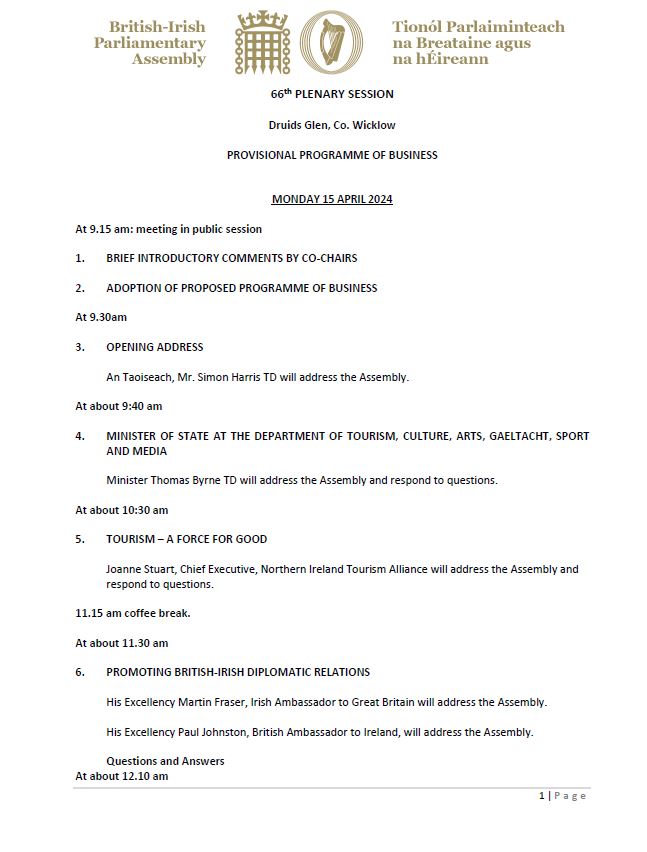 BritishIrishPA's tweet image. Here&apos;s the line-up for our 66th plenary kicking off in Wicklow on Monday morning.

👇👇👇
britishirish.org/assets/Busines…

#BIPA🇬🇧🤝🇮🇪