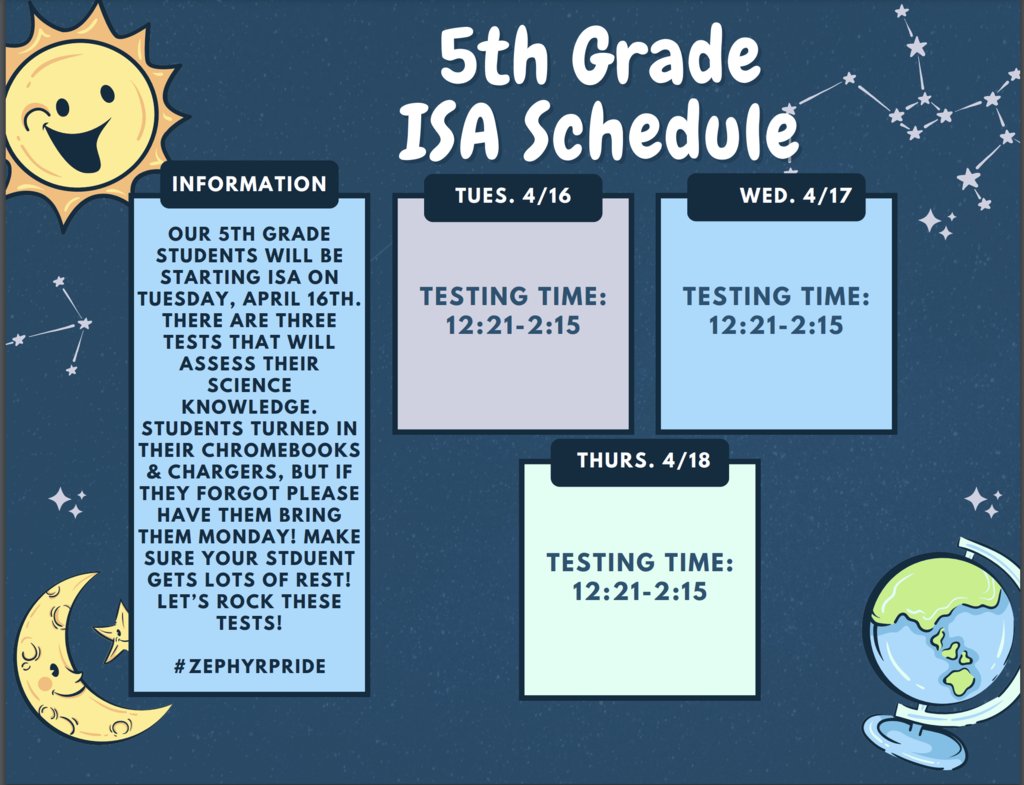Our 5th grade will take the Illinois Science Assessment this week! Our students are ready to rock the test! #ZephyrPride