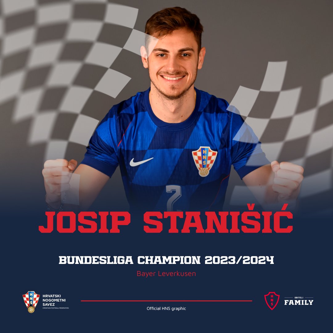 Congratulations to #Croatia defender Josip Stanišić, who wins the historic first @Bundesliga_DE title with @bayer04fussball! 🇩🇪🏆👏 #Family #Vatreni❤️‍🔥