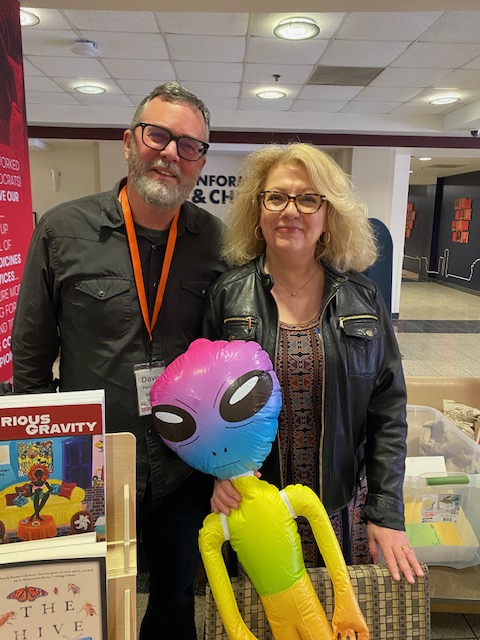 I had such a great,inspiring time at the @Barrelhouse Conversations & Connections Conference yesterday. Here's a pic of me with great @alansquirepub author, Barrelhouse co-founder, and all-around great literary citizen @housleydave. And an alien. #CCDC24