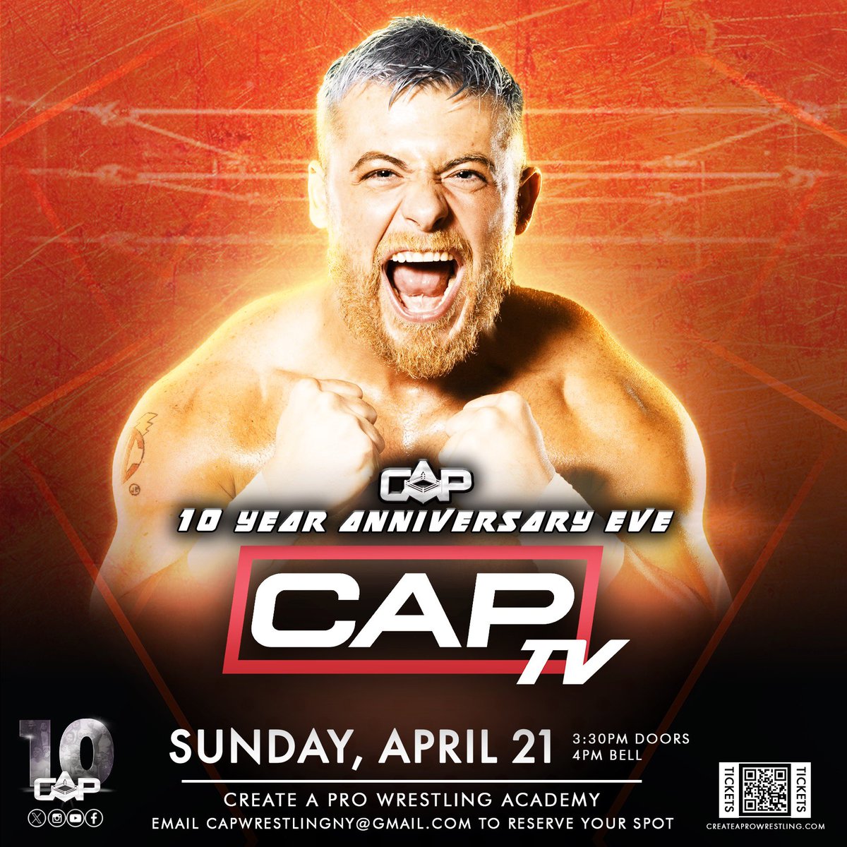 🚨FREE SHOW🚨 #CAPTVLive returns in one week! Featuring: • @TJCWrestling • @BryceDShook • @TheBobbyOrlando • @Nat_Castle_ • @EricJ_Wrestling and MORE! Don’t miss the last stop before the Create A Pro 10 Year Anniversary Super Show! 🎟EMAIL TO RESERVE YOUR SPOT🎟