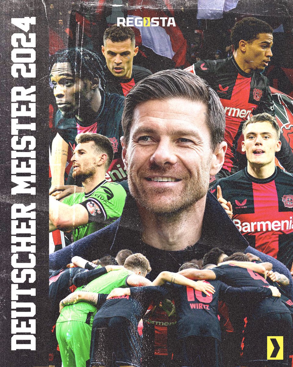 BAYER LEVERKUSEN RESMI MENJADI JUARA BUNDESLIGA MUSIM 2023-2024 🏆 

Penantian hampir 120 tahun akhirnya tercapai! 🥹 

Skuad Xabi Alonso pun sukses mematahkan dominasi 11 tahun Bayern Munich di Bundesliga. 🔥 

JUARANYA JERMAN! 🇩🇪