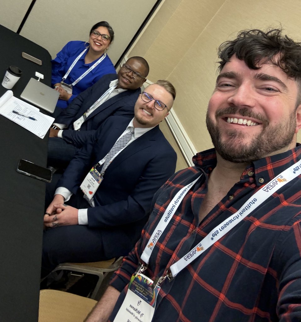 Cutest smartest scholars around! @VaSansone @DrDMeans @BrodyCTate y’all are the best rural research collaborators! Thanks to all who attended our session on higher education access and success for rural students with additional marginalized identities! #AERA24