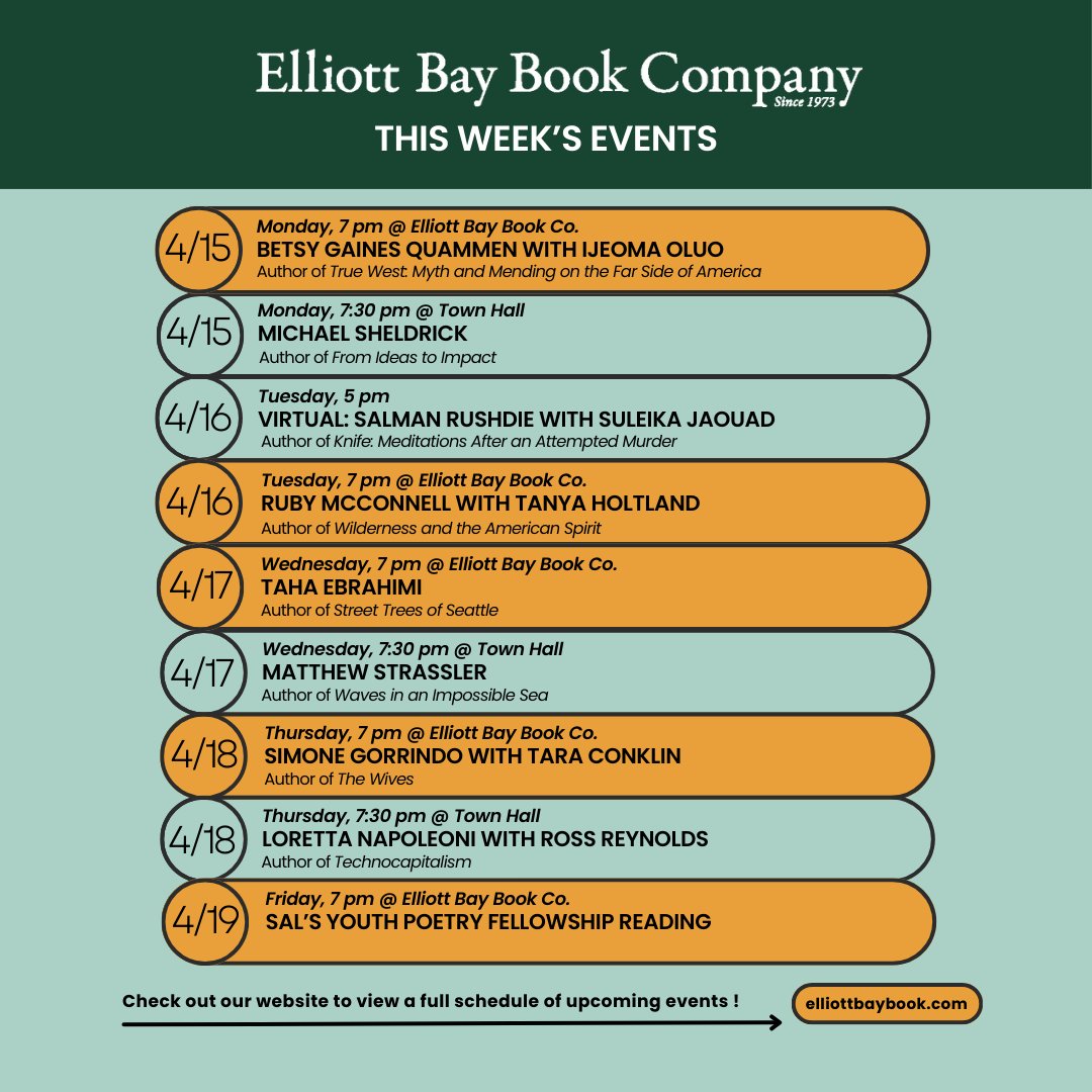 Check out our in-store and off-site events happening this week!⁠ #seattleevents #bookevents #ebbcevents #readings