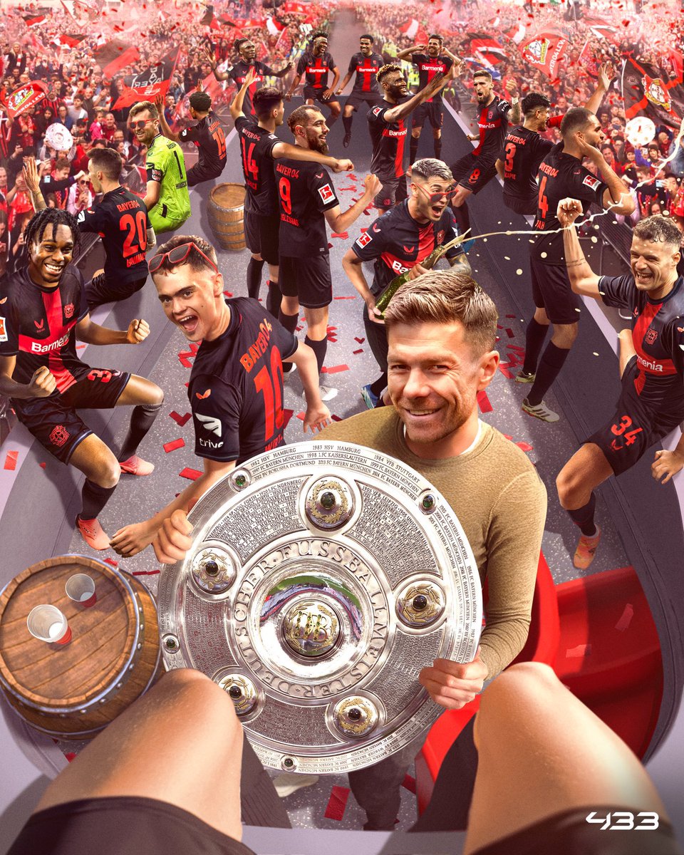 🤯🇩🇪 Bayer Leverkusen es CAMPEÓN de la BUNDESLIGA por POR PRIMERA VEZ en su HISTORIA. INVICTO Y 5 FECHAS ANTES, LOCURA. Ganó ¡38 DE LOS 43! partidos que jugó esta temporada, convirtiendo 123 GOLES y promediando ¡2.86 GOLES POR PARTIDO! 🤯 El equipo de Xabi Alonso. 🚬
