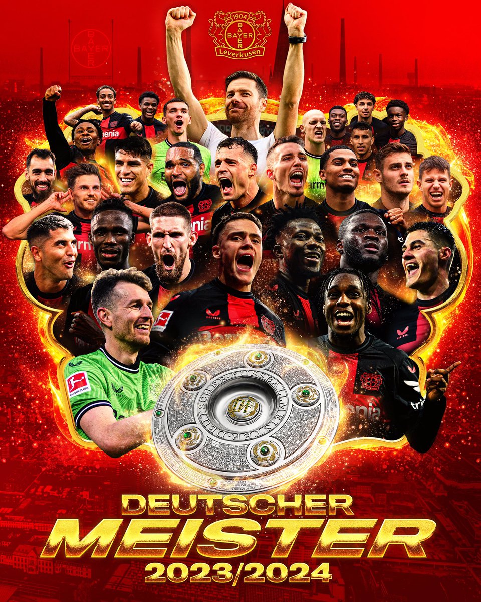 Almanya Bundesliga'da, 11 yıllık üst üste şampiyon olan Bayern Münih hegemonyasını yıkan Xabi Alonsolu Bayer Leverkusen'i tebrik ederiz. 🏆