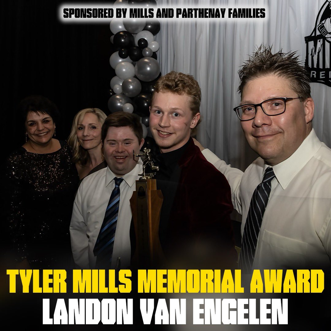 UNSUNG HERO | Sponsored by the Mills and Parthenay Families, the 2023-2024 Red Lake Miners Tyler Mills Memorial Award winner is…

#23 Landon van Engelen! 

#MinerFamily | #TheHardWay⚫️⛏️🟡