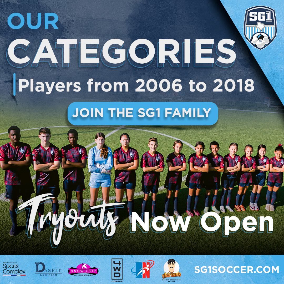 Have you registered for our tryouts?👀New players from 2006 to 2018 can join the #sg1family with the link below⬇️🔗 sg1soccer.com/baa9c798-c9f2-… . . . . #sg1soccer #soccer #sg1family #htown #houston #texas #htx #katytx #houstonsoccer #texassoccer