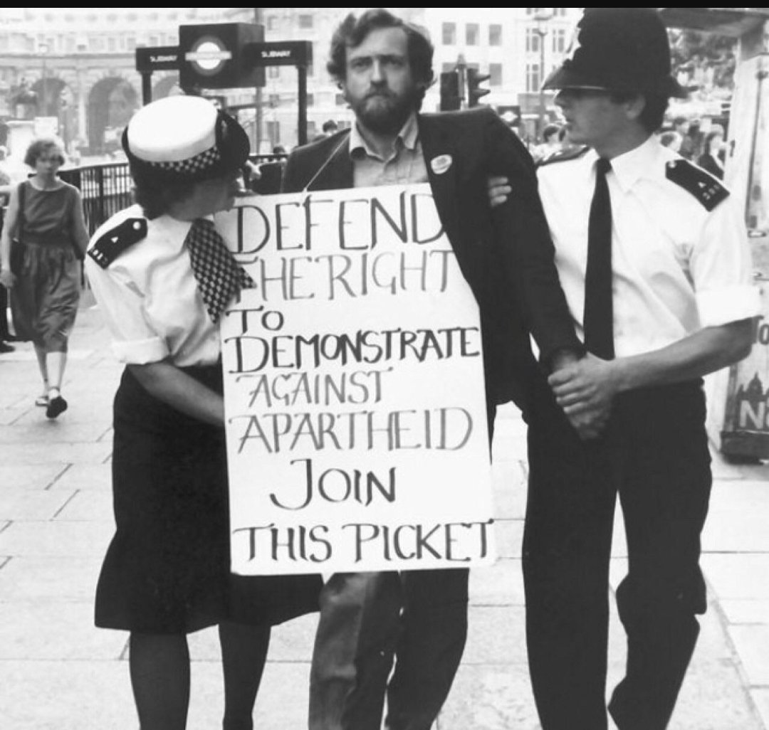 Quick reminder of what the picture on the T shirt is. I wonder why she'd be so mad about him protesting against apartheid...
