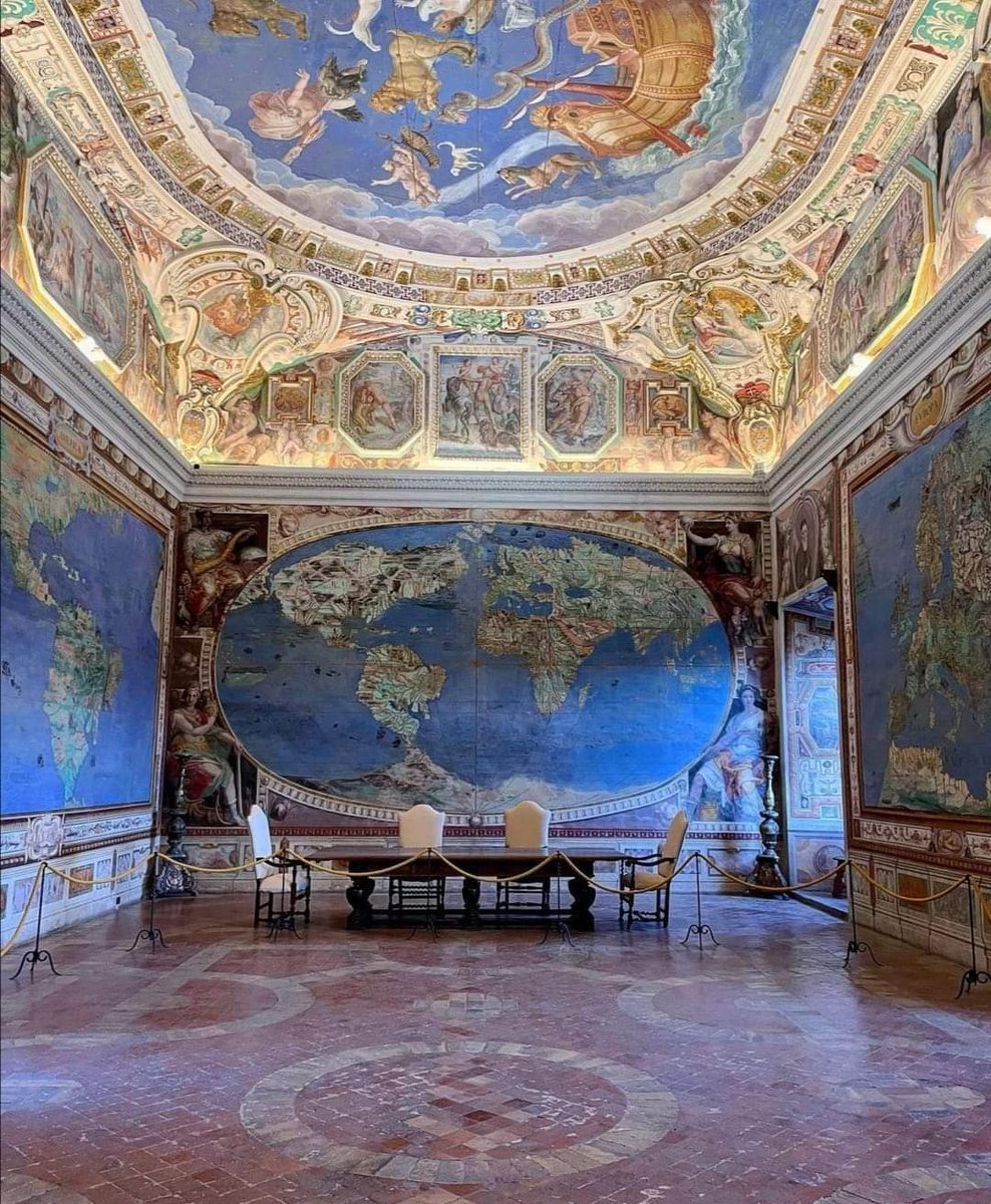 The Sala del Mappamondo (Hall of the World Map) is one of the most beautiful rooms in the entire Palazzo Farnese in Caprarola, near Rome, in Italy. 

Built in 1573 AD, Palazzo Farnese is recognized as one of the most important late Renaissance monuments in Europe.

The Hall of…