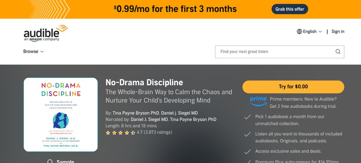 No-Drama Discipline -The Whole-Brain Way to Calm the Chaos and Nurture Your Child's Developing Mind By: Tina Payne Bryson PhD, Daniel j. Siegel MD - #audiblebooks #amazonaudible - audible.com/pd/No-Drama-Di…