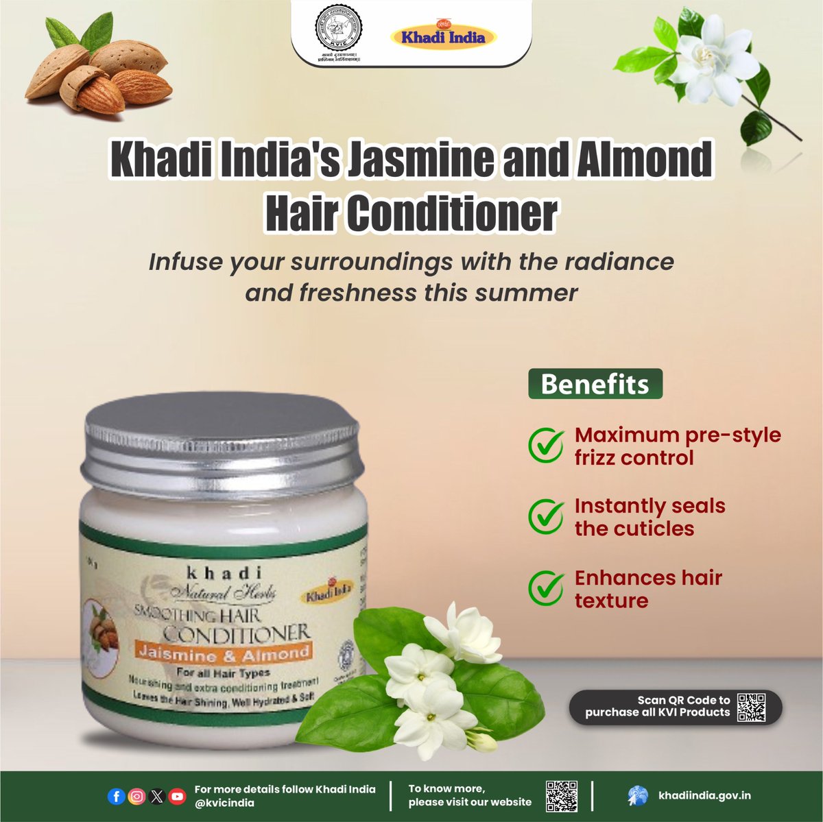 Khadi Smooth Hair Conditioner is a bottle full of goodness derived from natural ingredients to manage your beautiful tresses. All ingredients have been carefully picked to not only provide conditioning but also nourishment to your hair. Visit your nearest #Khadi store or